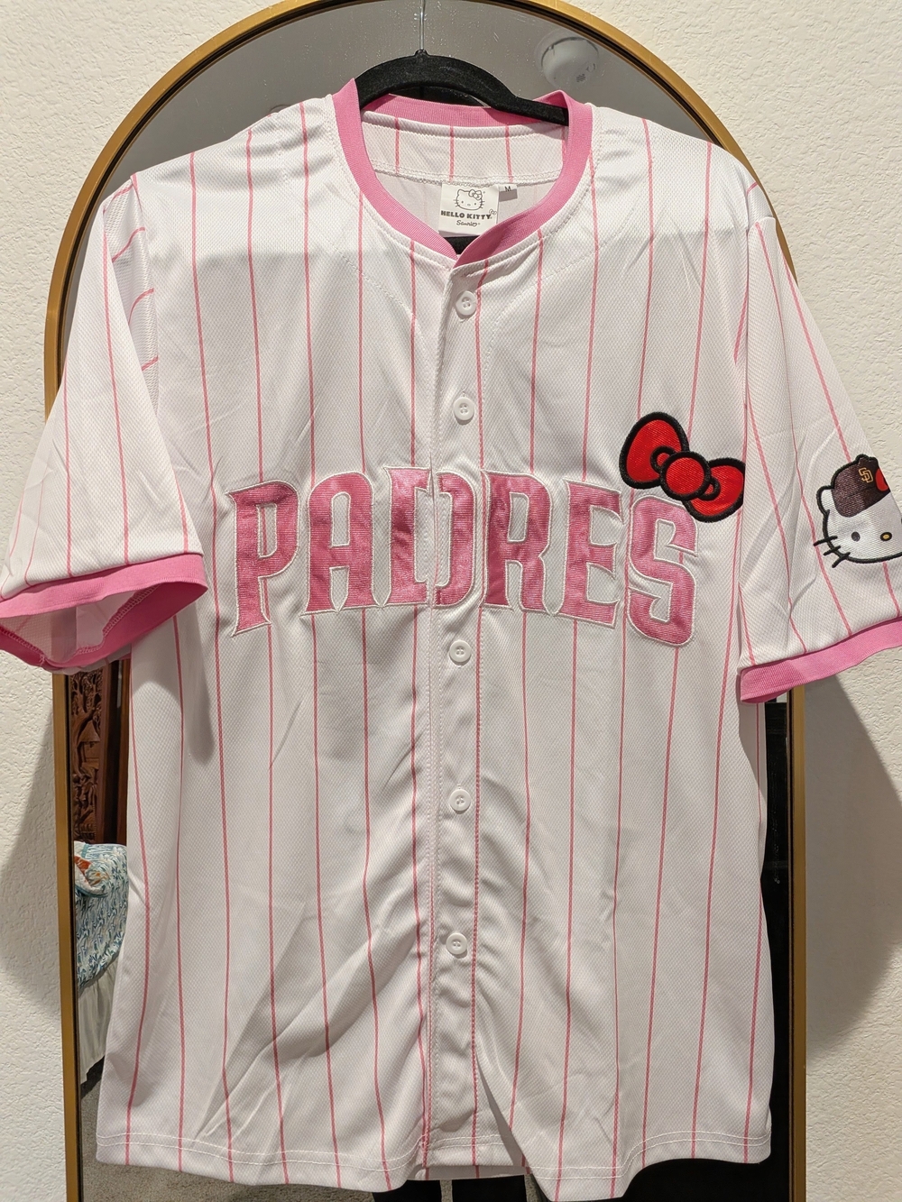 Hello Kitty x Padres Pink Pinstripe Women's Baseball Jersey - 2026 Rare